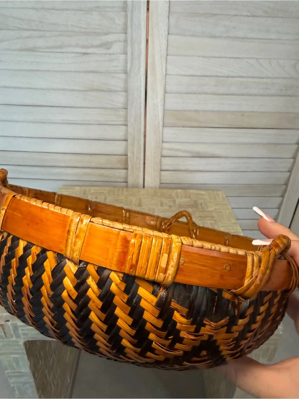 Handwoven Black and Brown Decorative Bamboo Basket - Artisan Home Accents